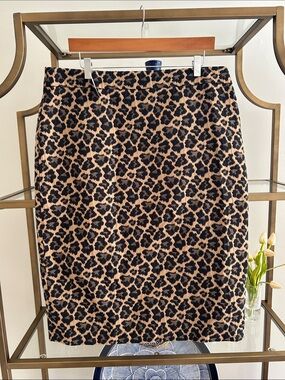 NWT Talbots Leopard Print Pencil Skirt in Black and Tan